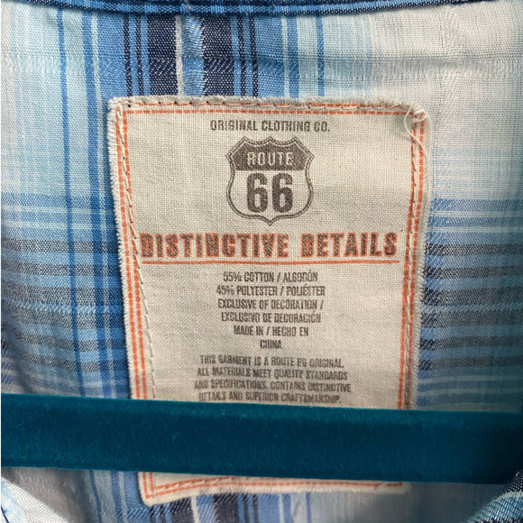 Vintage Route 66 Blue Plaid Short Sleeve Button Down Shirt Men's XL - Picture 3 of 10